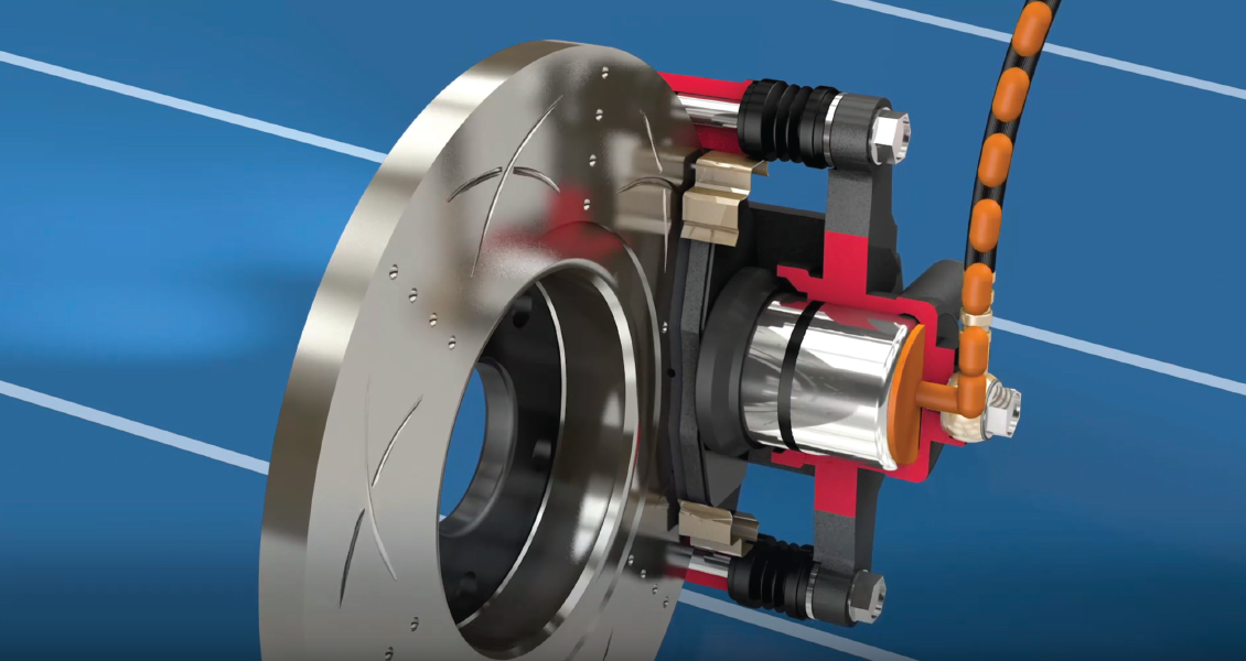 Animation of how a brake caliper assembly works